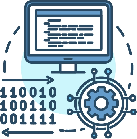 Custom Software Development Purpose Icon with Computer and Binary